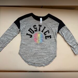 Justice Gray and Black Long Sleeve Tee with Rainbow Graphic